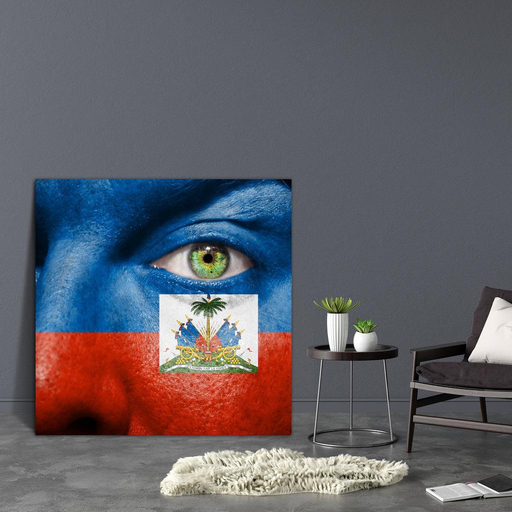 Haitian Flag Painted On A Face Canvas Painting Synthetic Frame-Paintings MDF Framing-AFF_FR-IC 5002687 IC 5002687, Art and Paintings, Black and White, Countries, Flags, Signs, Signs and Symbols, Sports, Symbols, White, haitian, flag, painted, on, a, face, canvas, painting, synthetic, frame, art, background, coat, of, arms, color, colour, country, cup, expression, eye, paint, facial, fan, fanatic, finger, follower, freedom, games, green, haiti, independence, independent, liberty, looking, make, up, male, man