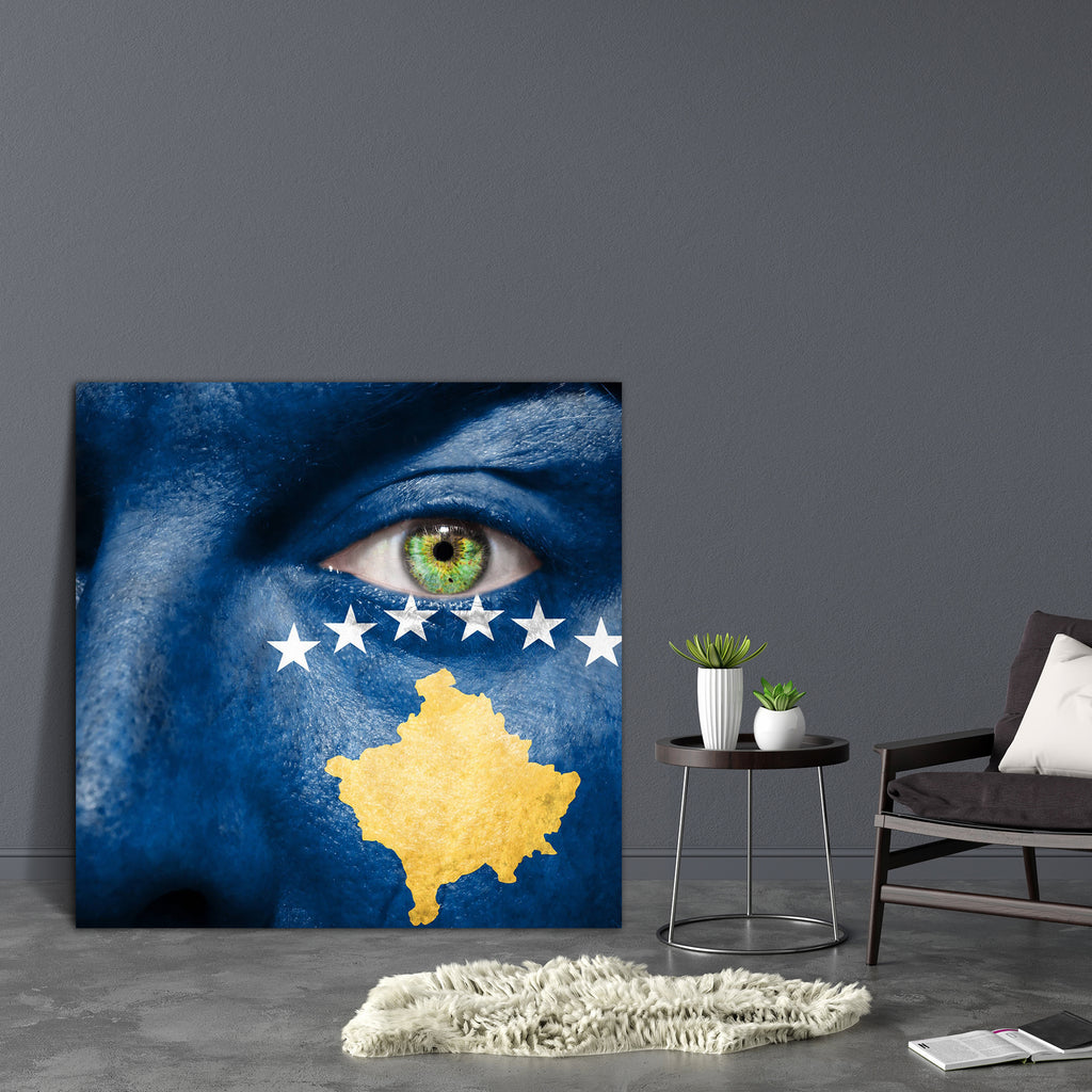 Kosovo Flag Painted On A Face Canvas Painting Synthetic Frame-Paintings MDF Framing-AFF_FR-IC 5002688 IC 5002688, Art and Paintings, Black and White, Countries, Flags, Maps, Signs, Signs and Symbols, Sports, Stars, Symbols, White, kosovo, flag, painted, on, a, face, canvas, painting, synthetic, frame, art, background, color, colour, country, cup, expression, eye, paint, facial, fan, fanatic, finger, follower, freedom, games, green, independence, independent, liberty, looking, make, up, male, man, map, natio