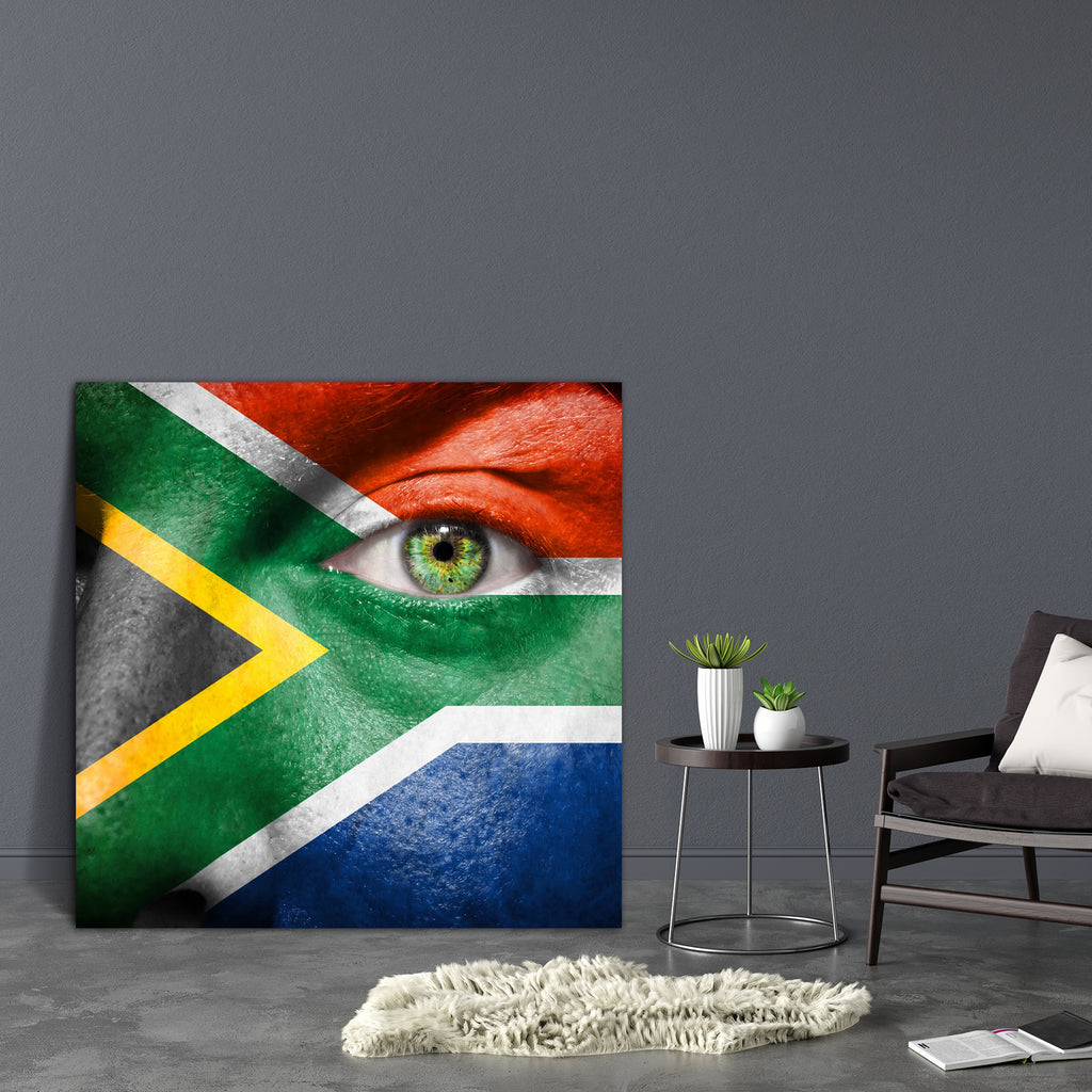 South African Flag Painted On A Face Canvas Painting Synthetic Frame-Paintings MDF Framing-AFF_FR-IC 5002691 IC 5002691, African, Art and Paintings, Black, Black and White, Countries, Flags, Signs, Signs and Symbols, Sports, Symbols, Triangles, White, south, flag, painted, on, a, face, canvas, painting, synthetic, frame, africa, art, background, color, colour, country, cup, expression, eye, paint, facial, fan, fanatic, finger, follower, freedom, games, green, independence, independent, liberty, looking, mak