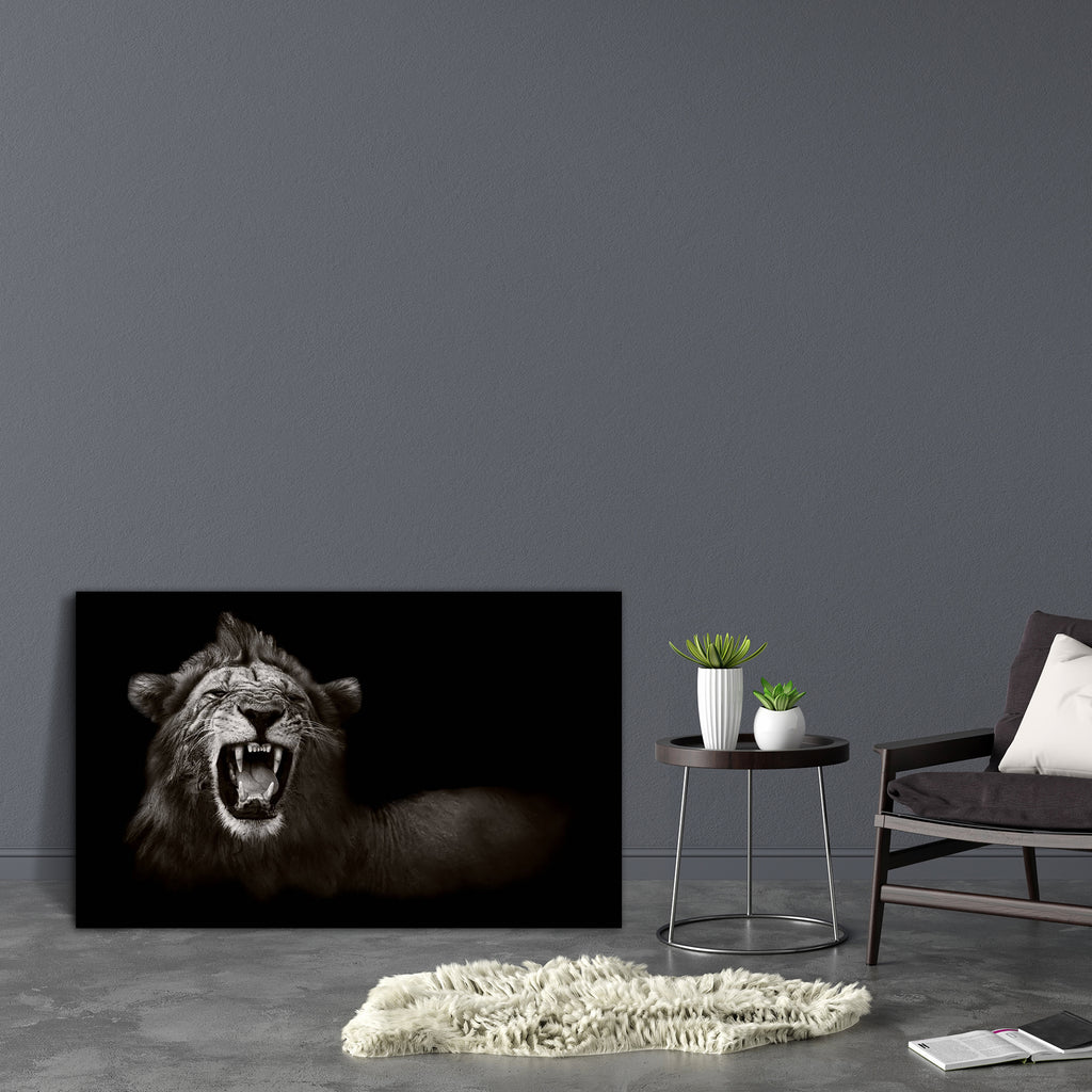 Wild African Male Lion Canvas Painting Synthetic Frame-Paintings MDF Framing-AFF_FR-IC 5002700 IC 5002700, African, Animals, Art and Paintings, Black and White, Individuals, Nature, Portraits, Scenic, White, Wildlife, wild, male, lion, canvas, painting, synthetic, frame, roar, black, and, action, africa, aggressive, animal, art, artistic, behavior, big, carnivore, cat, dangerous, display, ferocious, fierce, fur, growl, hair, head, hostile, image, leo, mane, monochrome, mouth, national, nobody, one, open, pa