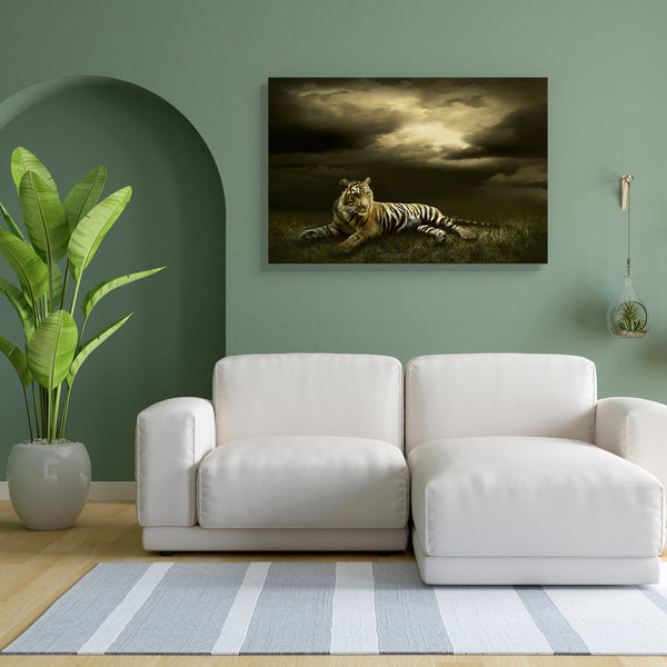 Tiger Sitting Canvas Painting Synthetic Frame-Paintings MDF Framing-AFF_FR-IC 5002720 IC 5002720, African, Animals, Automobiles, Nature, Scenic, Transportation, Travel, Tropical, Vehicles, Wildlife, tiger, sitting, canvas, painting, for, bedroom, living, room, engineered, wood, frame, lion, tigers, predator, lions, tigre, head, siberian, africa, aggression, alertness, animal, big, carnivore, cat, clouds, crouching, cruel, danger, endangered, face, feline, front, fur, hunter, hunting, image, large, looking, 