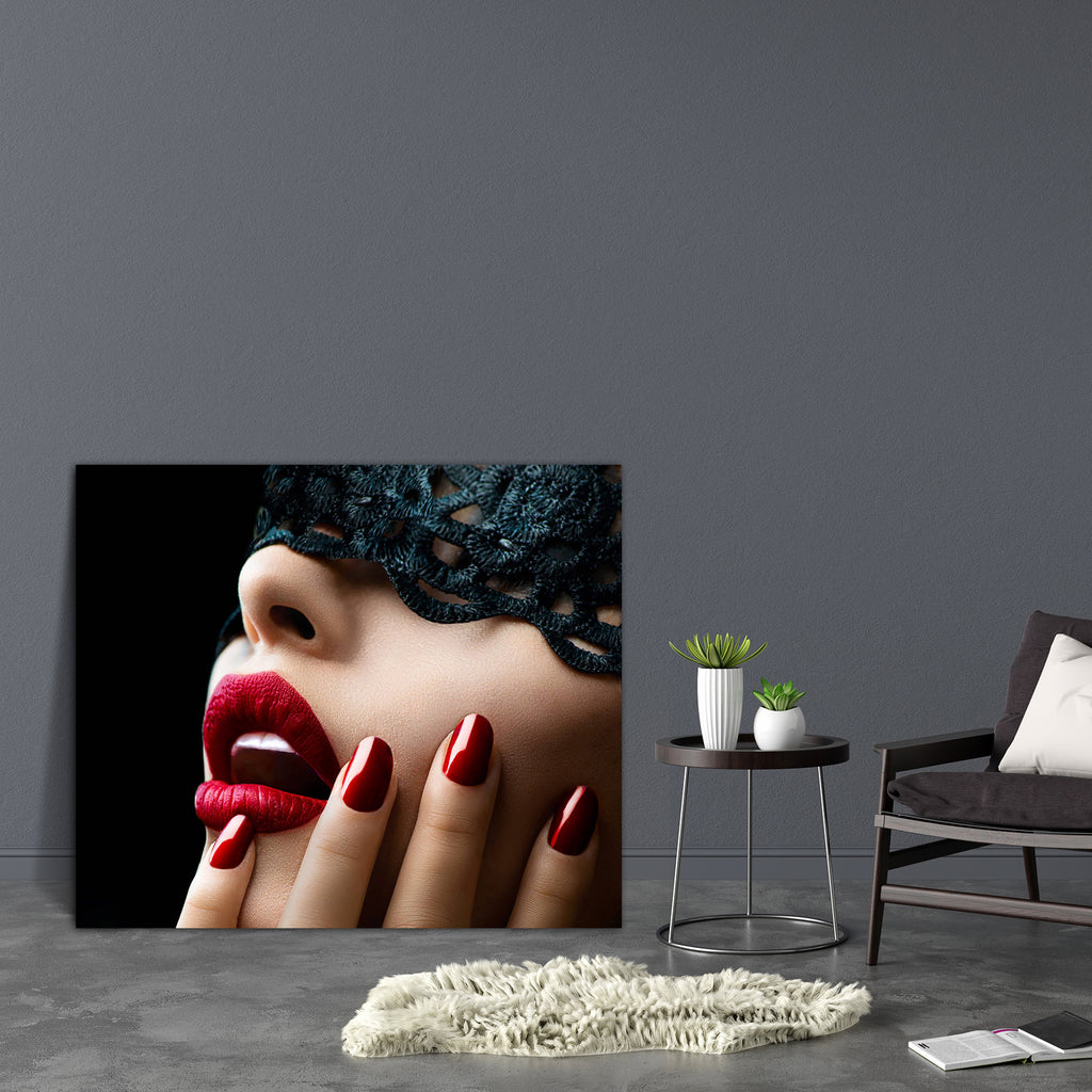 Woman With Black Lace Mask Canvas Painting Synthetic Frame-Paintings MDF Framing-AFF_FR-IC 5002770 IC 5002770, Black, Black and White, Fantasy, Fashion, woman, with, lace, mask, canvas, painting, synthetic, frame, nails, vampire, boudoir, lipstick, beautiful, beauty, blind, bright, carnival, closeup, color, colour, dark, darkness, eyes, face, girl, glamour, halloween, kiss, lady, light, lips, luxury, make, up, makeup, manicure, masquerade, model, mouth, mystery, nailpolish, open, passion, perfect, polish, r