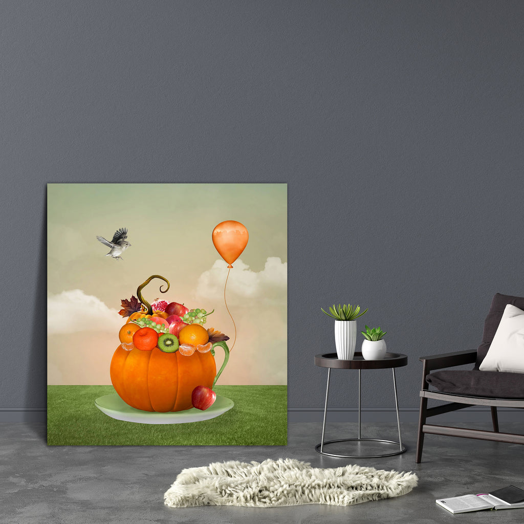 Autumnal Fruits Canvas Painting Synthetic Frame-Paintings MDF Framing-AFF_FR-IC 5002794 IC 5002794, Birds, Countries, Cuisine, Fantasy, Food, Food and Beverage, Food and Drink, Fruit and Vegetable, Fruits, Health, Illustrations, Nature, Scenic, Seasons, Surrealism, Vegetables, autumnal, canvas, painting, synthetic, frame, apple, autumn, balloon, bird, clouds, coffee, cup, country, dish, fairy, tale, fairytale, fly, fruit, grape, illustration, khaki, kiwi, leaves, meadow, orange, outdoor, pomegranate, pumpki