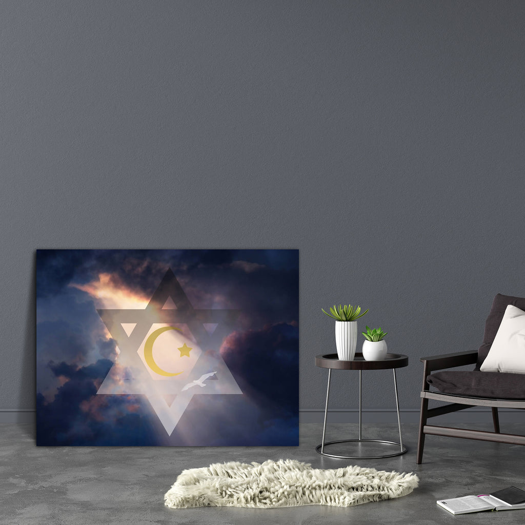 Jewish Star & Muslim Cresent Canvas Painting Synthetic Frame-Paintings MDF Framing-AFF_FR-IC 5002796 IC 5002796, Allah, Arabic, Birds, Christianity, Cross, Illustrations, Islam, Jesus, Judaism, Love, Nature, Religion, Religious, Romance, Scenic, Signs, Signs and Symbols, Spiritual, Symbols, jewish, star, muslim, cresent, canvas, painting, synthetic, frame, abraham, background, belief, bible, bird, blue, catholic, christ, christian, christmas, church, cloud, clouds, concept, design, dream, enter, entrance, f