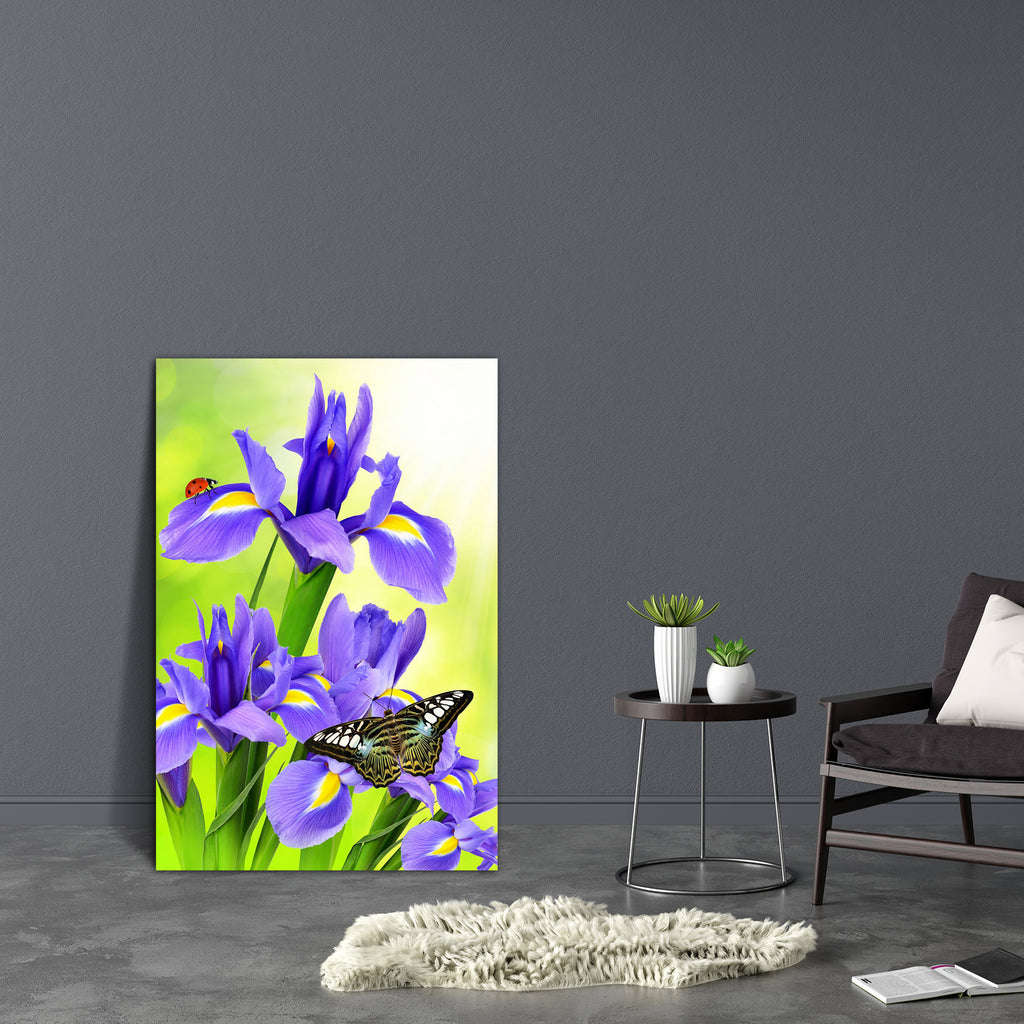 Purple Iris Flower With Butterfly Morpho On Green Canvas Painting Synthetic Frame-Paintings MDF Framing-AFF_FR-IC 5002811 IC 5002811, Animals, Birds, Botanical, Floral, Flowers, Nature, Scenic, Wildlife, purple, iris, flower, with, butterfly, morpho, on, green, canvas, painting, synthetic, frame, animal, beautiful, bloom, blossom, blossoming, blue, bouquet, bunch, closeup, contrast, dark, detail, flora, fresh, insect, ladybird, ladybug, leaves, mauve, natural, one, posy, spring, stark, stem, summer, sunligh