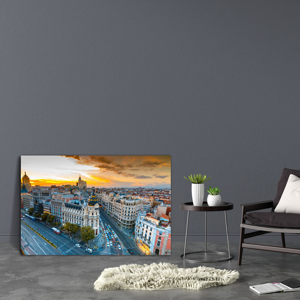 Gran Via Street In Madrid, Spain Canvas Painting Synthetic Frame-Paintings MDF Framing-AFF_FR-IC 5002818 IC 5002818, Ancient, Architecture, Automobiles, Cities, City Views, Historical, Landmarks, Medieval, Panorama, Places, Signs and Symbols, Spanish, Symbols, Transportation, Travel, Urban, Vehicles, Vintage, gran, via, street, in, madrid, spain, canvas, painting, synthetic, frame, buildings, city, cityscape, europe, exterior, famous, history, landmark, light, metropolis, old, place, sky, symbol, tourism, t