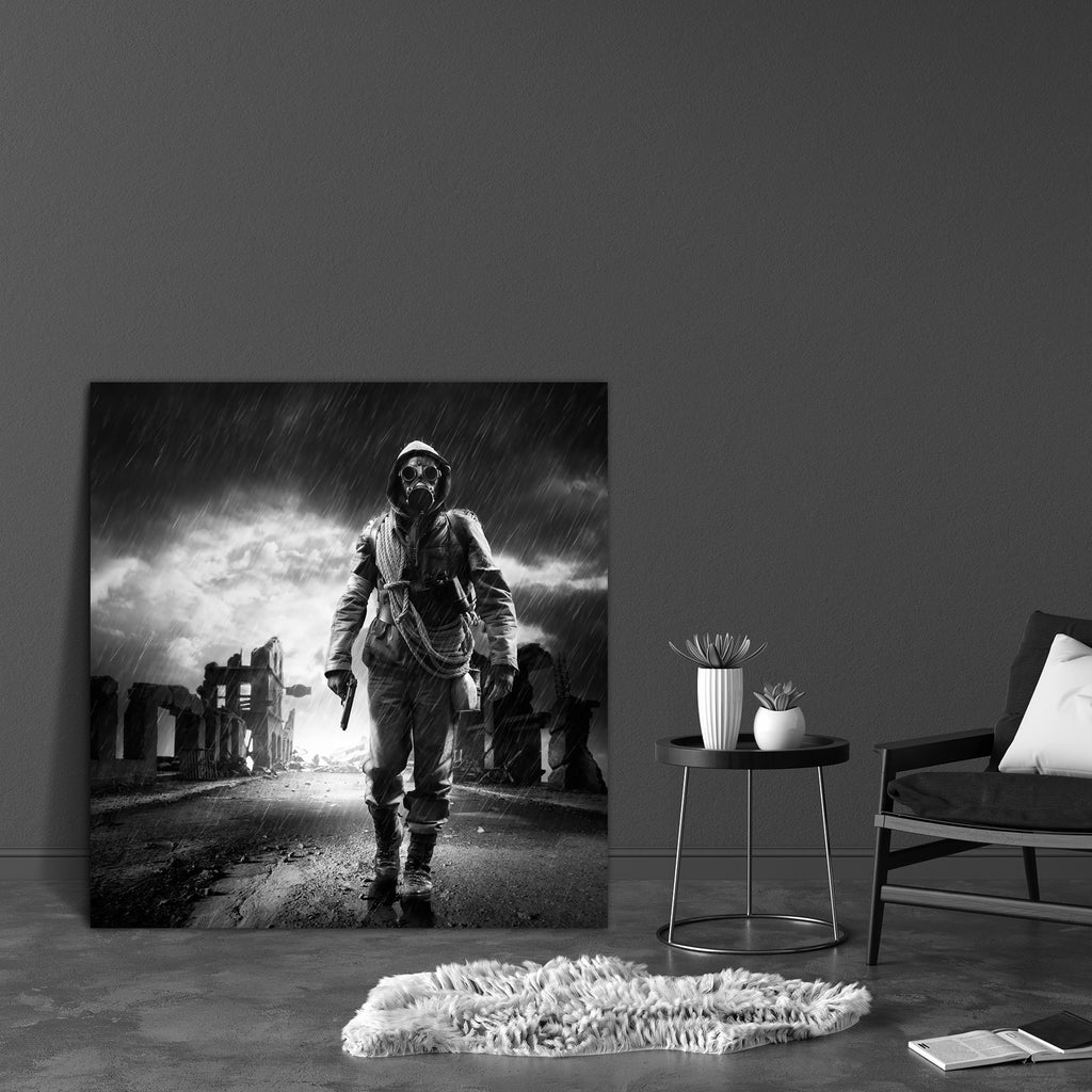 A Lonely Hero Wearing Gas Mask Canvas Painting Synthetic Frame - Paintings MDF Framing - ArtzFolio.com