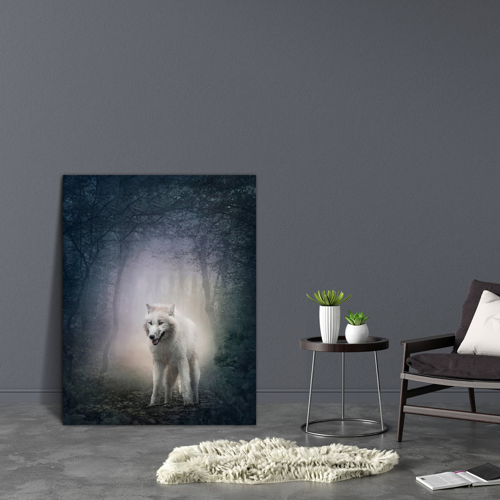 White Wolf Canvas Painting Synthetic Frame-Paintings MDF Framing-AFF_FR-IC 5002845 IC 5002845, Animals, Black and White, Fantasy, Nature, Scenic, Surrealism, White, wolf, canvas, painting, synthetic, frame, wolves, surreal, aggression, alone, animal, arctic, beast, creature, danger, dangerous, dark, dog, dreams, dreamy, fairy, fairytale, fog, forest, freedom, fur, horde, magic, mammal, mist, misty, mysterious, mystery, night, one, polar, single, snow, story, tale, wild, artzfolio, wall decor for living room