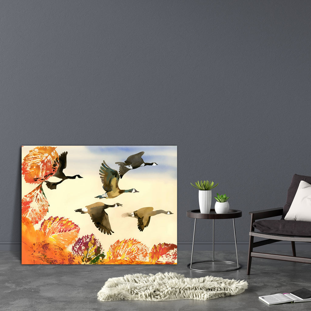 Birds Flying Canvas Painting Synthetic Frame-Paintings MDF Framing-AFF_FR-IC 5002870 IC 5002870, Art and Paintings, Birds, Drawing, Paintings, flying, canvas, painting, synthetic, frame, art, artist, artistic, autumn, bird, cold, duck, flock, fly, geese, gold, goose, leaf, leaves, orange, paint, red, wild, artzfolio, wall decor for living room, wall frames for living room, frames for living room, wall art, canvas painting, wall frame, scenery, panting, paintings for living room, framed wall art, wall painti