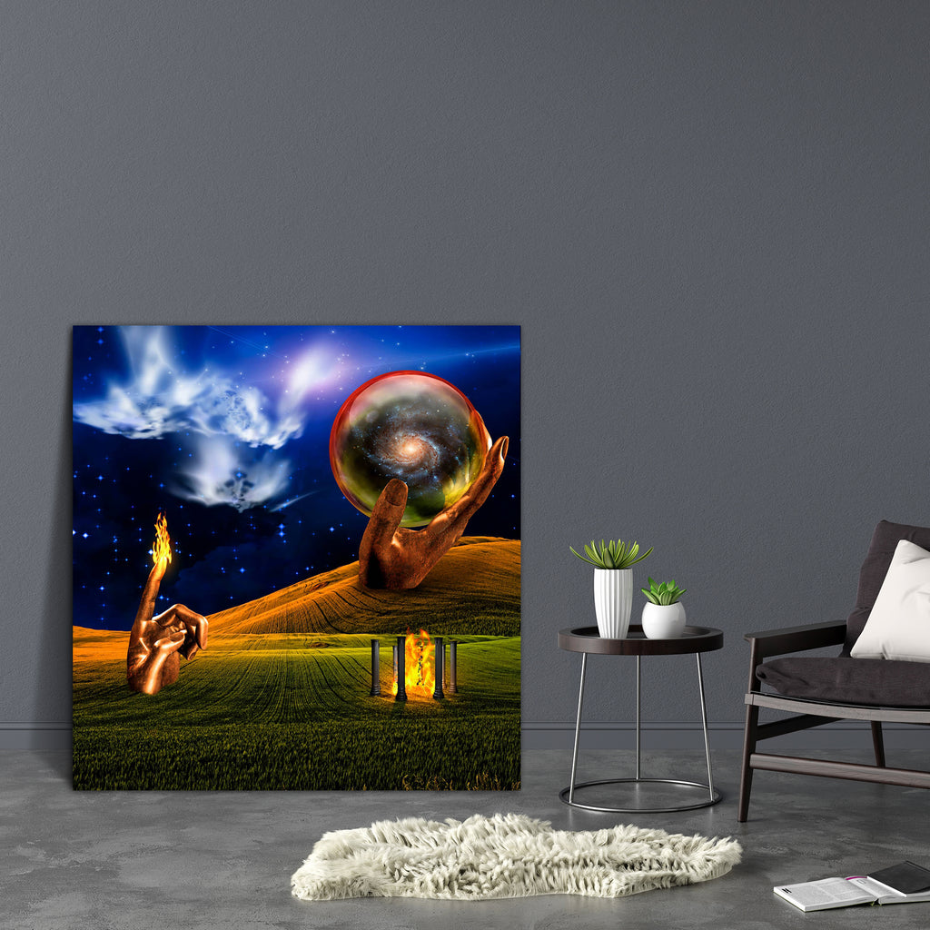 Landscape With Fire Temple & Faces In Clouds Canvas Painting Synthetic Frame-Paintings MDF Framing-AFF_FR-IC 5002875 IC 5002875, Abstract Expressionism, Abstracts, Ancient, Art and Paintings, Astronomy, Cosmology, Fantasy, Historical, Illustrations, Landscapes, Medieval, Nature, People, Scenic, Science Fiction, Semi Abstract, Space, Spiritual, Stars, Sunrises, Sunsets, Surrealism, Vintage, landscape, with, fire, temple, faces, in, clouds, canvas, painting, synthetic, frame, abstract, art, atmosphere, ball, 