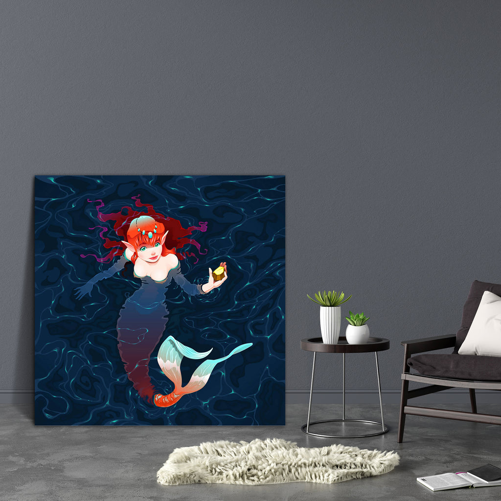 Mermaid In The Water Canvas Painting Synthetic Frame-Paintings MDF Framing-AFF_FR-IC 5002879 IC 5002879, Animated Cartoons, Caricature, Cartoons, Fantasy, Illustrations, Mermaid, in, the, water, canvas, painting, synthetic, frame, beauty, cartoon, color, fin, fish, girl, gold, halloween, happy, illustration, lady, mythological, mythology, ocean, sea, siren, smile, tail, teen, wave, woman, artzfolio, wall decor for living room, wall frames for living room, frames for living room, wall art, canvas painting, w