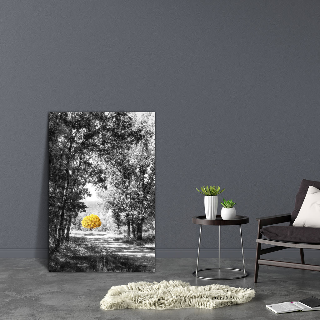 Yellow Tree In The Path Canvas Painting Synthetic Frame-Paintings MDF Framing-AFF_FR-IC 5002904 IC 5002904, Abstract Expressionism, Abstracts, Black, Black and White, Botanical, Floral, Flowers, Landscapes, Nature, Patterns, Rural, Scenic, Seasons, Semi Abstract, Signs, Signs and Symbols, White, Wooden, yellow, tree, in, the, path, canvas, painting, synthetic, frame, abstract, autumn, background, beautiful, beauty, botany, branch, bright, color, concept, countryside, dark, day, design, ecology, environment,