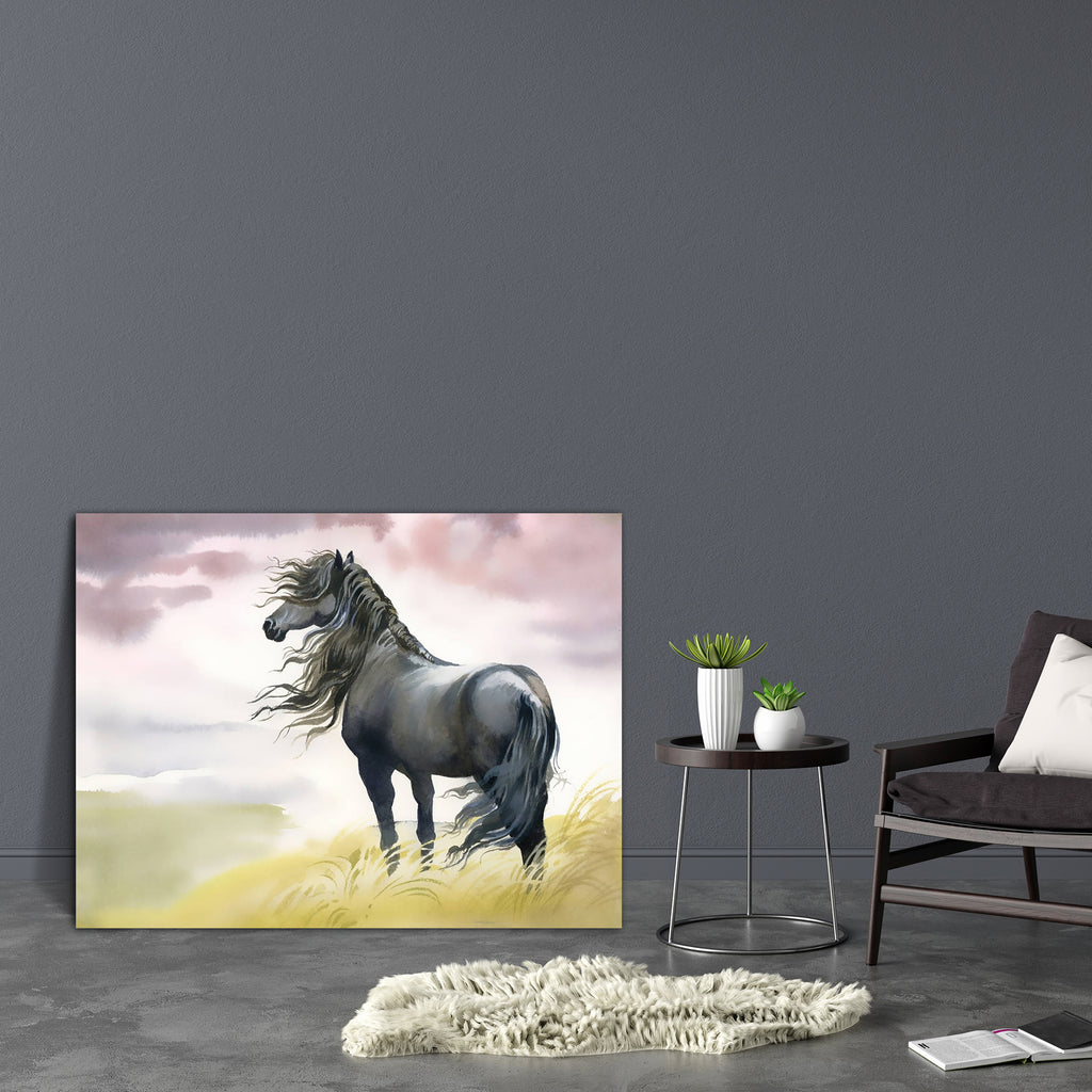 Black Horse In A Field Canvas Painting Synthetic Frame-Paintings MDF Framing-AFF_FR-IC 5002915 IC 5002915, Art and Paintings, Black, Black and White, Botanical, Floral, Flowers, Nature, Scenic, horse, in, a, field, canvas, painting, synthetic, frame, beast, chestnut, draft, equestrian, equine, farm, flora, force, forward, freedom, grass, gray, grey, herd, hoofed, mammal, motion, power, runner, sky, stallion, start, strong, sun, wind, yellow, young, artzfolio, wall decor for living room, wall frames for livi