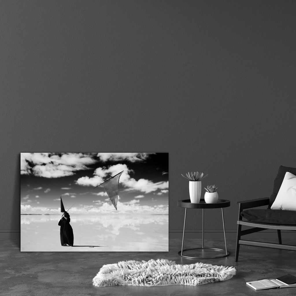 Walking The Desert Alone With a Black Banner Canvas Painting Synthetic Frame-Paintings MDF Framing-AFF_FR-IC 5002966 IC 5002966, Art and Paintings, Black, Black and White, Conceptual, Fantasy, Flags, Landscapes, Realism, Scenic, Signs and Symbols, Surrealism, Symbols, White, walking, the, desert, alone, with, a, banner, canvas, painting, synthetic, frame, allegory, art, bizarre, and, cap, cloak, cloudy, sky, creative, different, downcast, dramatic, dream, dreamlike, eccentric, fairytale, fantastic, flag, gl