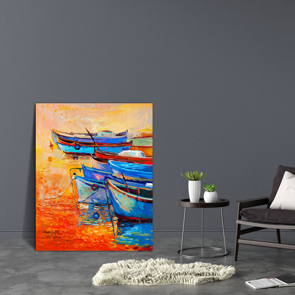 Boats & Jetty D6 Canvas Painting Synthetic Frame-Paintings MDF Framing-AFF_FR-IC 5003002 IC 5003002, Abstract Expressionism, Abstracts, Art and Paintings, Automobiles, Boats, Drawing, Illustrations, Impressionism, Landscapes, Modern Art, Nature, Nautical, Paintings, Scenic, Semi Abstract, Sketches, Sunsets, Transportation, Travel, Vehicles, Watercolour, jetty, d6, canvas, painting, synthetic, frame, abstract, acrylic, art, artist, artistic, artwork, backdrop, beach, blue, boat, bright, color, composition, c