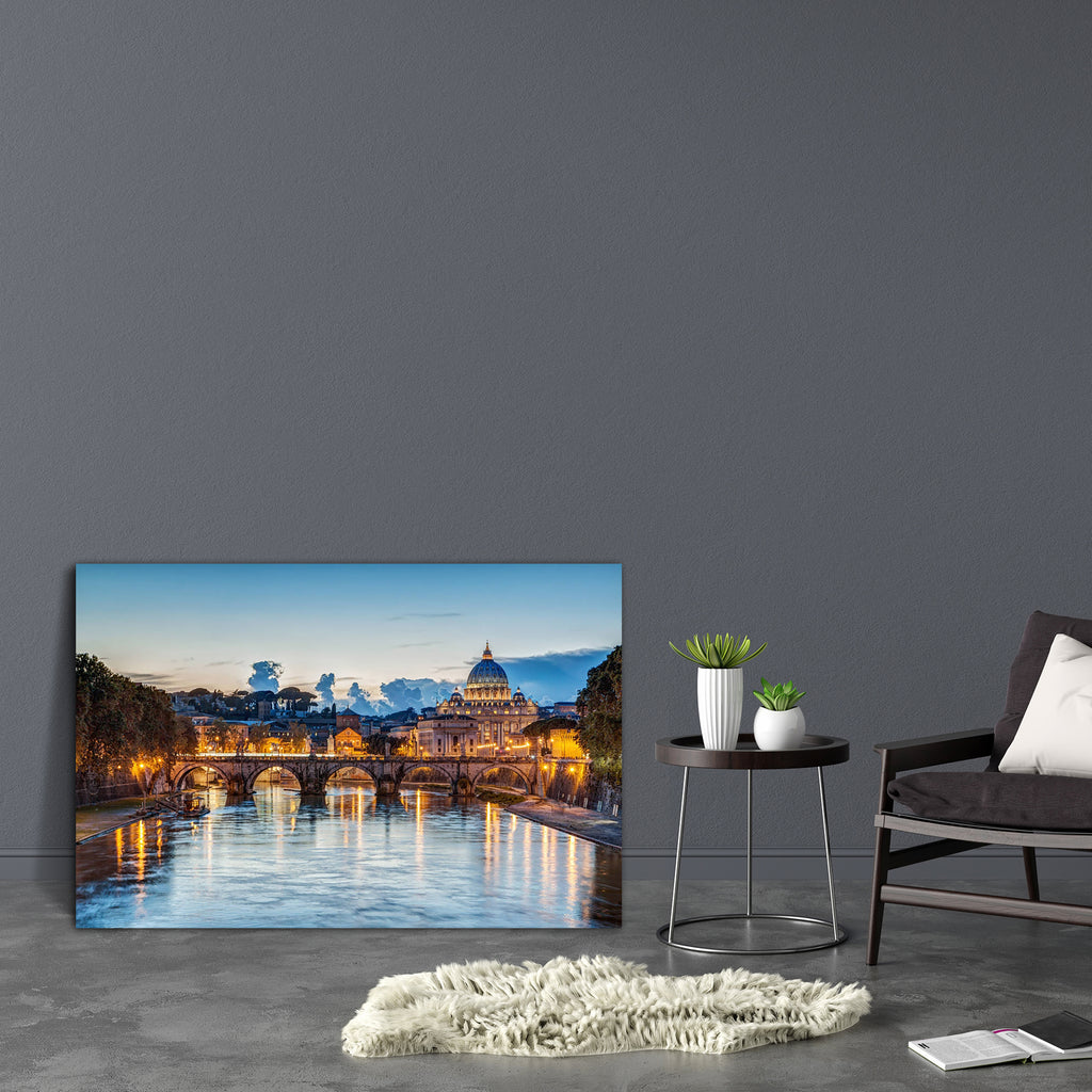 St. Peters Basilica At Dusk in Rome, Italy Canvas Painting Synthetic Frame-Paintings MDF Framing-AFF_FR-IC 5003026 IC 5003026, Ancient, Automobiles, Christianity, Cities, City Views, Historical, Italian, Jesus, Landmarks, Medieval, Places, Religion, Religious, Signs and Symbols, Skylines, Sunsets, Symbols, Transportation, Travel, Vehicles, Vintage, st., peters, basilica, at, dusk, in, rome, italy, canvas, painting, synthetic, frame, autumn, blue, bridge, building, capital, cathedral, centre, church, city, c
