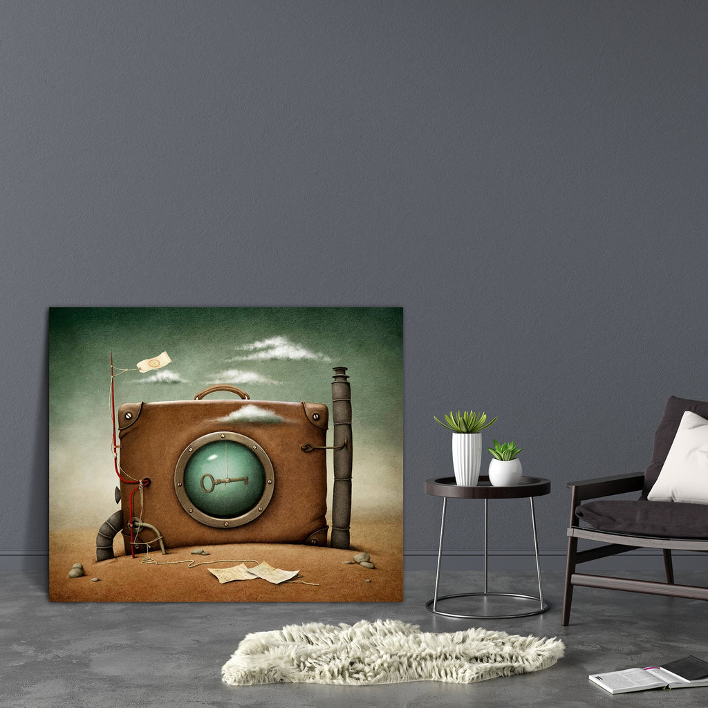 Lone Suitcase In Desert Canvas Painting Synthetic Frame-Paintings MDF Framing-AFF_FR-IC 5003034 IC 5003034, Ancient, Art and Paintings, Conceptual, Digital, Digital Art, Drawing, Fantasy, Graphic, Historical, Illustrations, Medieval, Nature, Pets, Retro, Scenic, Signs, Signs and Symbols, Steampunk, Surrealism, Symbols, Vintage, lone, suitcase, in, desert, canvas, painting, synthetic, frame, surreal, alone, art, bizarre, cloud, computer, graphics, concept, construction, create, design, ecology, environment, 