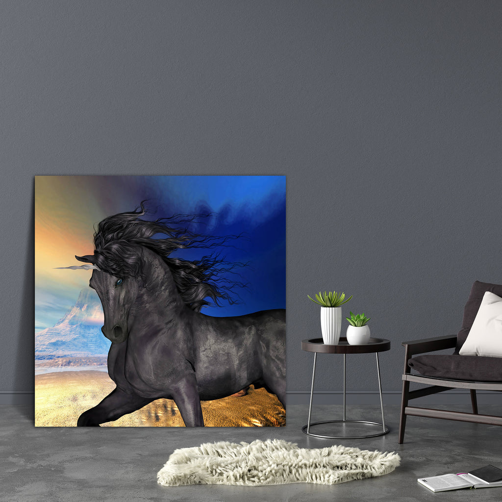 Black Buck Unicorn Canvas Painting Synthetic Frame-Paintings MDF Framing-AFF_FR-IC 5003073 IC 5003073, Animals, Black, Black and White, Fantasy, Illustrations, buck, unicorn, canvas, painting, synthetic, frame, animal, beast, brute, charger, creature, doe, equine, fable, fairytale, fawn, filly, foal, folklore, forest, trees, herd, horn, horse, horsepower, illustration, image, livestock, magic, magical, mammal, mare, mount, myth, mythology, picture, stag, stallion, steed, tale, wild, artzfolio, wall decor fo