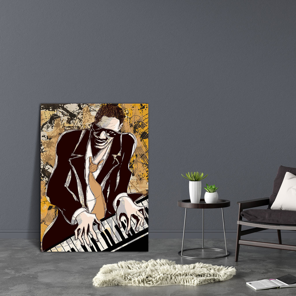 Afro American Jazz Pianist Canvas Painting Synthetic Frame - Paintings MDF Framing - ArtzFolio.com