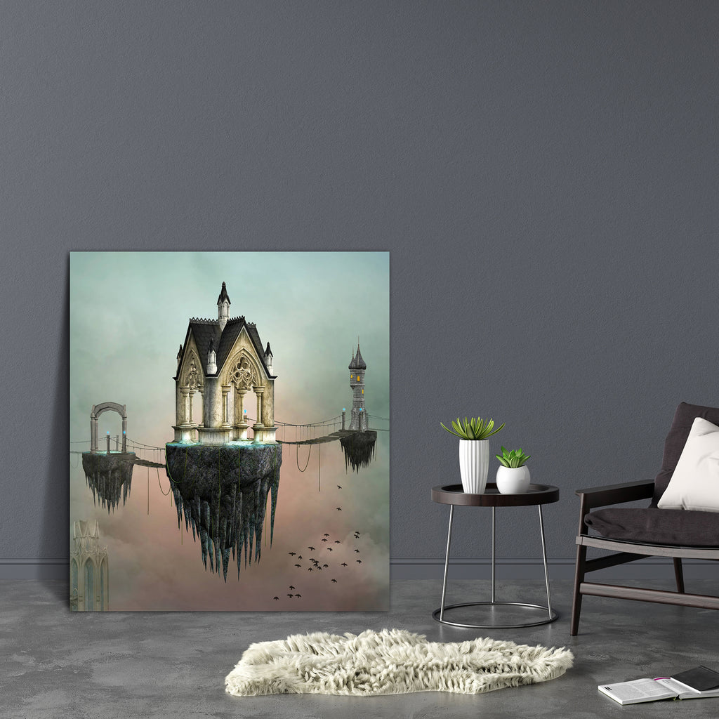 Fantasy Village D1 Canvas Painting Synthetic Frame-Paintings MDF Framing-AFF_FR-IC 5003097 IC 5003097, Ancient, Architecture, Art and Paintings, Birds, Fantasy, Gothic, Historical, Illustrations, Landscapes, Medieval, Scenic, Surrealism, Vintage, village, d1, canvas, painting, synthetic, frame, action, arc, art, beautiful, bizarre, bridge, building, clouds, columns, doorway, elf, fairy, tale, fairytale, fly, home, house, illustration, imagination, landscape, magic, magician, palace, platform, rock, roof, ru