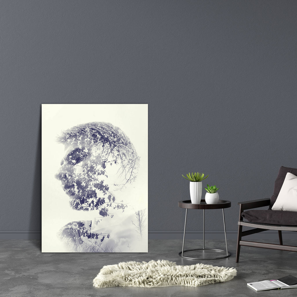Man's Face Staring & Pondering In Wonder D2 Canvas Painting Synthetic Frame-Paintings MDF Framing-AFF_FR-IC 5003105 IC 5003105, Abstract Expressionism, Abstracts, Black and White, Botanical, Conceptual, Floral, Flowers, Individuals, Nature, Portraits, Scenic, Semi Abstract, Spiritual, White, man's, face, staring, pondering, in, wonder, d2, canvas, painting, synthetic, frame, abstract, artistic, branches, calm, creative, double, exposure, eco, effect, environment, head, human, isolated, leafs, leaves, male, 