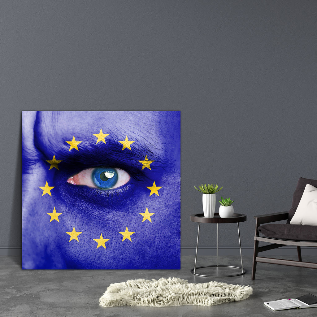 European Union Flag Painted On Man Face Canvas Painting Synthetic Frame-Paintings MDF Framing-AFF_FR-IC 5003136 IC 5003136, Adult, Black, Black and White, Countries, Culture, Ethnic, Flags, Individuals, People, Portraits, Signs and Symbols, Sports, Symbols, Traditional, Tribal, World Culture, european, union, flag, painted, on, man, face, canvas, painting, synthetic, frame, alone, background, beautiful, casual, cheerful, closeup, country, eu, europe, eye, fan, female, football, freedom, human, looking, nati