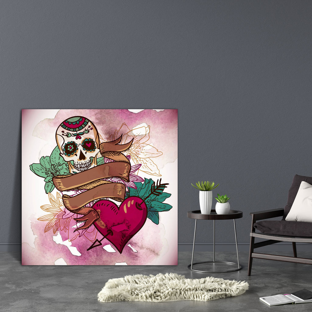 Skull, Hearts & Flowers Canvas Painting Synthetic Frame-Paintings MDF Framing-AFF_FR-IC 5003175 IC 5003175, Ancient, Art and Paintings, Botanical, Decorative, Digital, Digital Art, Drawing, Floral, Flowers, Gothic, Graphic, Hearts, Historical, Holidays, Illustrations, Love, Medieval, Mexican, Nature, Patterns, Retro, Romance, Signs, Signs and Symbols, Symbols, Vintage, skull, canvas, painting, synthetic, frame, art, backdrop, background, celebration, dark, day, dead, death, decoration, design, flower, hallo
