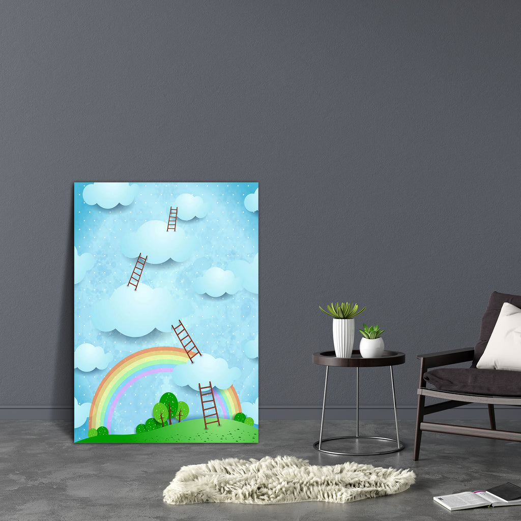 Climbing To The Sky Canvas Painting Synthetic Frame-Paintings MDF Framing-AFF_FR-IC 5003183 IC 5003183, Animated Cartoons, Art and Paintings, Caricature, Cartoons, Digital, Digital Art, Fantasy, God Ram, Graphic, Hinduism, Illustrations, Landscapes, Mountains, Nature, Panorama, Rural, Scenic, Seasons, Surrealism, climbing, to, the, sky, canvas, painting, synthetic, frame, art, ascend, balloon, cartoon, climb, cloud, cloudscape, countryside, dream, fairy, fairytale, fantastic, field, fly, flying, garden, gra