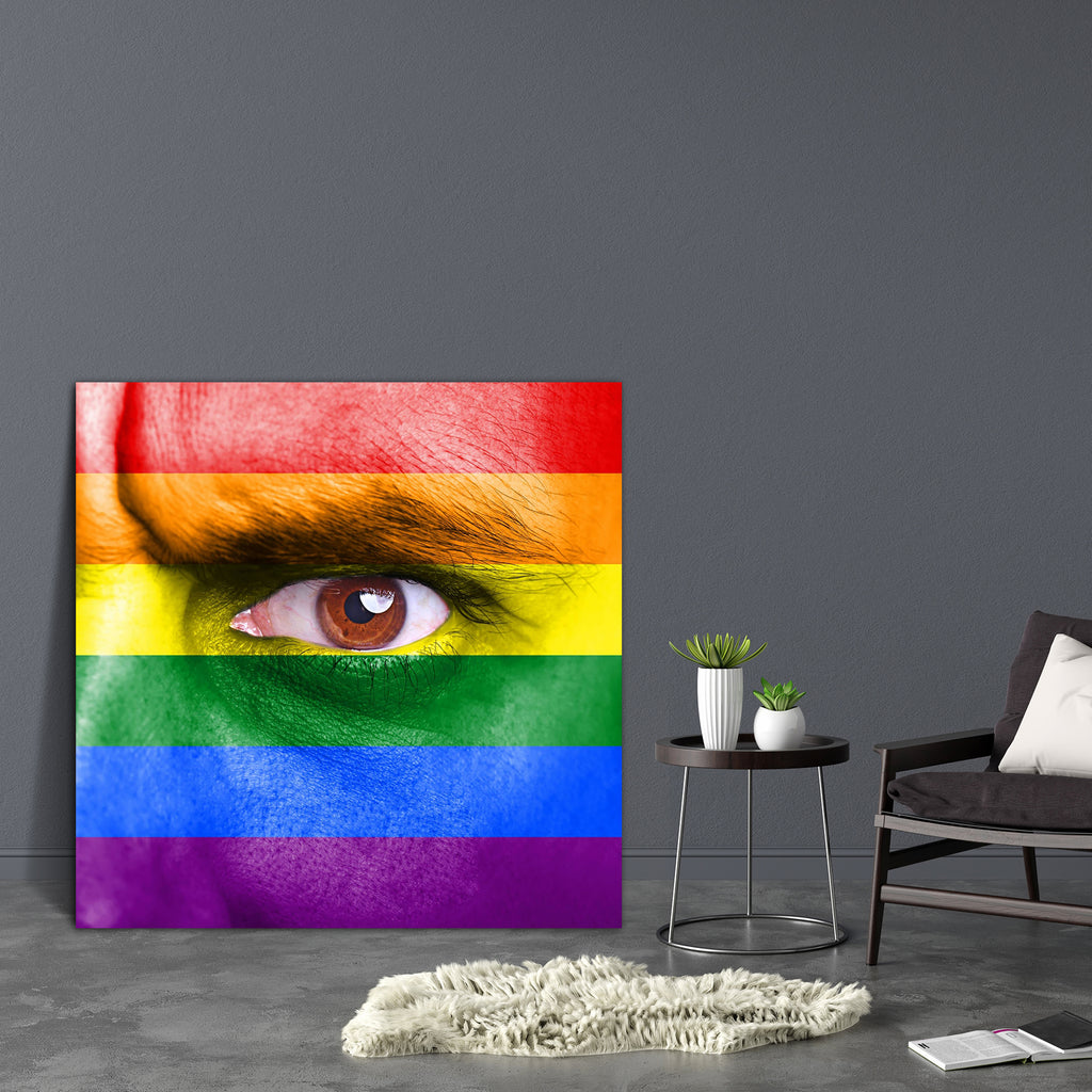Rainbow Flag Painted On Human Face Canvas Painting Synthetic Frame-Paintings MDF Framing-AFF_FR-IC 5003185 IC 5003185, Art and Paintings, Black and White, Flags, Nature, Scenic, Signs and Symbols, Stripes, Symbols, White, rainbow, flag, painted, on, human, face, canvas, painting, synthetic, frame, art, blue, colorful, colors, colours, expression, eye, paint, facial, follower, freedom, green, harmony, healing, life, magic, make, up, man, movement, orange, passion, pride, red, skin, support, symbol, texture, 