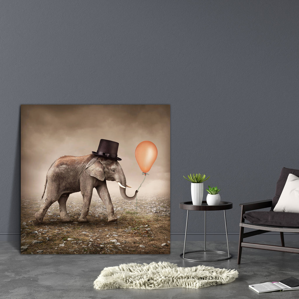 Elephant With A Orange Balloon Canvas Painting Synthetic Frame-Paintings MDF Framing-AFF_FR-IC 5003250 IC 5003250, Birthday, Black, Black and White, Fantasy, Nature, Scenic, Signs and Symbols, Surrealism, Symbols, elephant, with, a, orange, balloon, canvas, painting, synthetic, frame, balloons, elephants, surreal, alone, apology, brown, dark, dreams, dreamy, excuse, fairy, fairytale, fog, friend, hat, imagination, imagine, magic, mammal, mysterious, mystery, sad, single, story, symbol, tale, wild, artzfolio