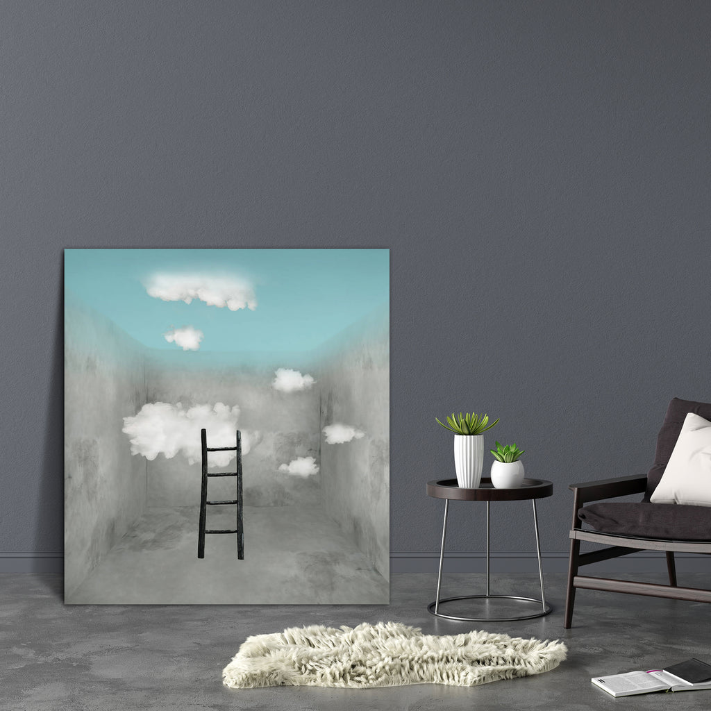 Surreal Room With Wooden Ladder & Clouds Canvas Painting Synthetic Frame-Paintings MDF Framing-AFF_FR-IC 5003259 IC 5003259, Abstract Expressionism, Abstracts, Art and Paintings, Collages, Conceptual, Decorative, Education, Fantasy, Illustrations, Nature, Realism, Scenic, Schools, Semi Abstract, Spiritual, Surrealism, Universities, surreal, room, with, wooden, ladder, clouds, canvas, painting, synthetic, frame, philosophy, abstract, art, artistic, background, beautiful, box, ceiling, cloud, collage, composi