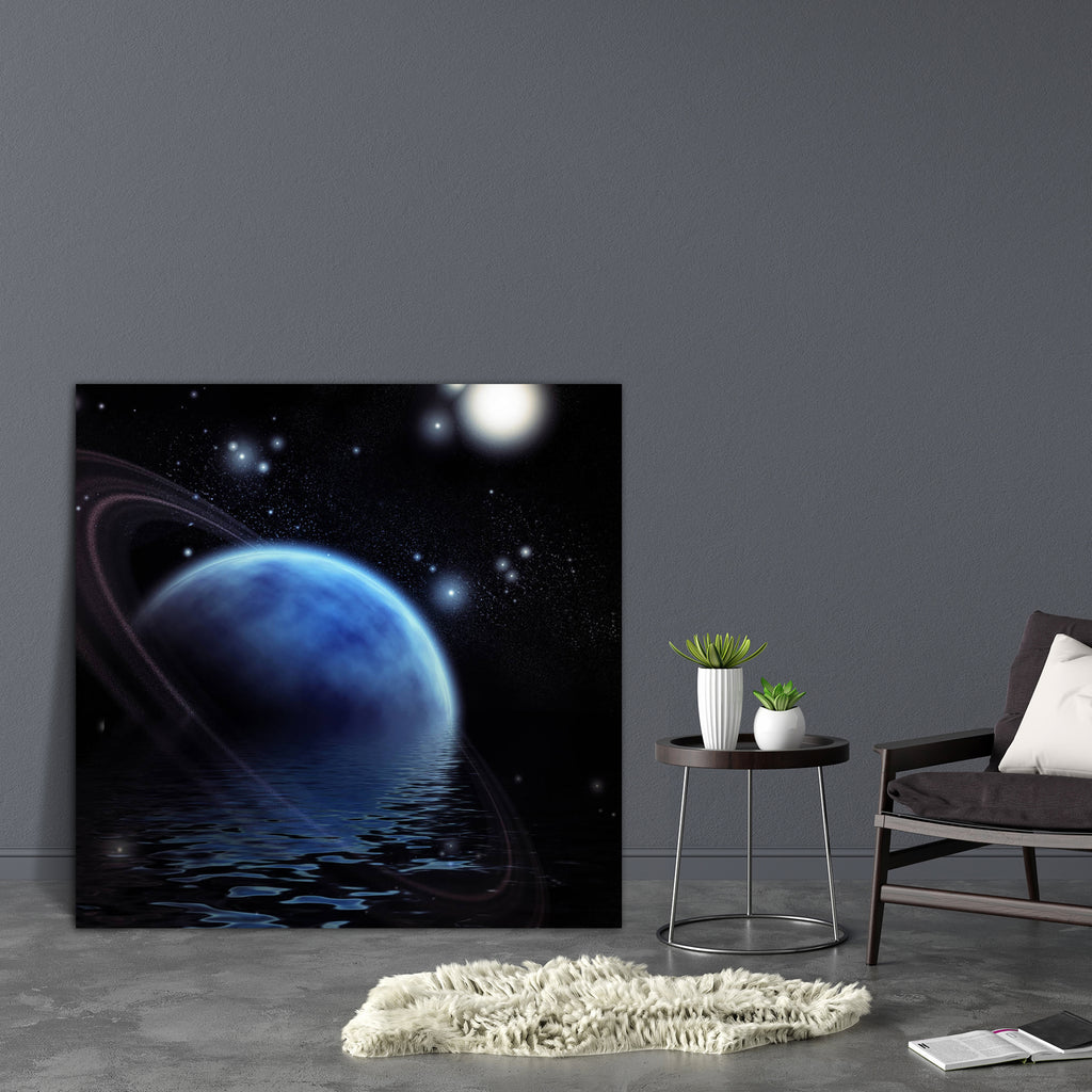 Ringed Planet & Reflection In Water Canvas Painting Synthetic Frame-Paintings MDF Framing-AFF_FR-IC 5003306 IC 5003306, Astronomy, Cosmology, Fantasy, Futurism, God Ram, Hinduism, Landscapes, Nature, Panorama, Scenic, Science Fiction, Space, Stars, ringed, planet, reflection, in, water, canvas, painting, synthetic, frame, air, alien, background, beautiful, beauty, blue, color, cosmos, deep, distant, dream, evening, fiction, future, horizon, imagination, lake, landscape, majestic, moon, mystery, ocean, outer