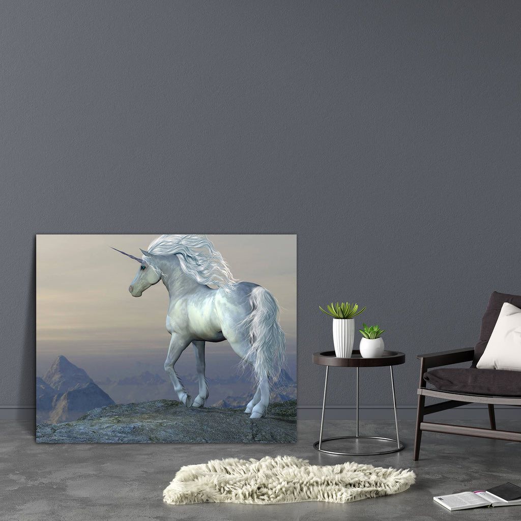 Unicorn Bluff Canvas Painting Synthetic Frame-Paintings MDF Framing-AFF_FR-IC 5003311 IC 5003311, Animals, Black and White, Fantasy, Illustrations, Mountains, White, unicorn, bluff, canvas, painting, synthetic, frame, animal, beast, brute, buck, charger, cliff, colt, creature, doe, equine, fable, fairytale, folklore, forest, trees, herd, hill, horn, horse, horsepower, illustration, image, livestock, magic, magical, mammal, mare, mount, mountain, myth, mythology, picture, stag, stallion, steed, tale, wild, a
