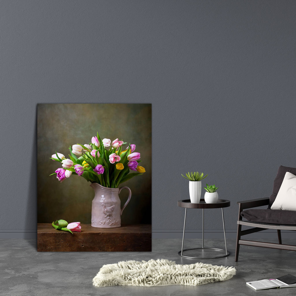 Still Life With Colorful Tulips D2 Canvas Painting Synthetic Frame-Paintings MDF Framing-AFF_FR-IC 5003318 IC 5003318, Ancient, Art and Paintings, Black and White, Botanical, Floral, Flowers, Historical, Marble and Stone, Medieval, Nature, Paintings, Retro, Scenic, Signs, Signs and Symbols, Still Life, Vintage, White, still, life, with, colorful, tulips, d2, canvas, painting, synthetic, frame, art, artistic, beautiful, bouquet, chicken, composition, decoration, design, flavor, fragrant, green, jug, lilac, o