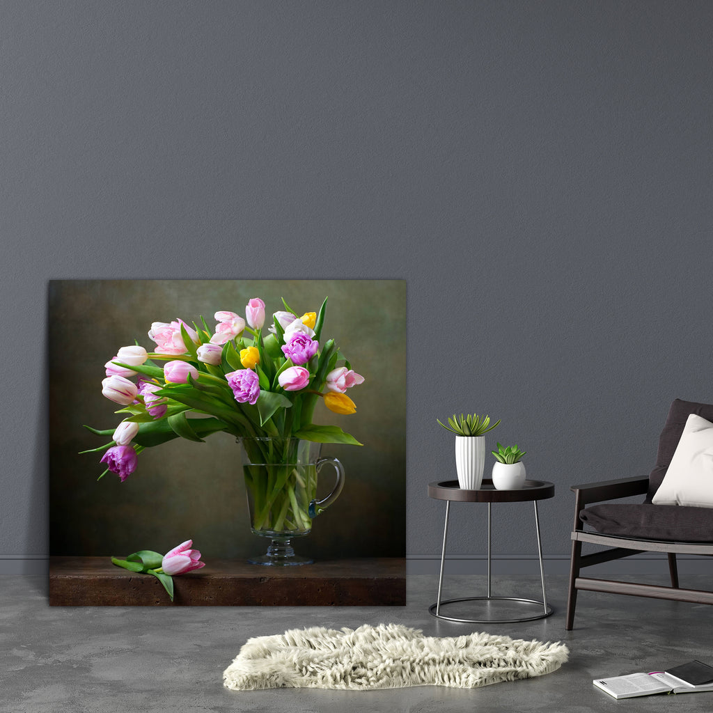Still Life With Colorful Tulips D3 Canvas Painting Synthetic Frame-Paintings MDF Framing-AFF_FR-IC 5003319 IC 5003319, Ancient, Art and Paintings, Black and White, Botanical, Floral, Flowers, Historical, Marble and Stone, Medieval, Nature, Paintings, Retro, Scenic, Signs, Signs and Symbols, Still Life, Vintage, White, still, life, with, colorful, tulips, d3, canvas, painting, synthetic, frame, flower, morte, bouquet, of, art, artistic, beautiful, composition, decoration, design, flavor, fragrant, glass, gre