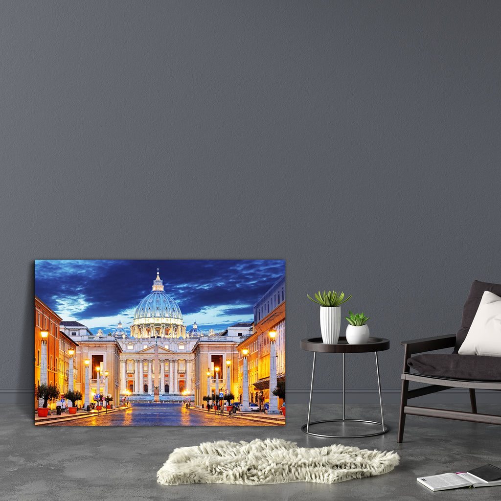 Papal Basilica Of Saint Peter, Vatican City, Italy Canvas Painting Synthetic Frame-Paintings MDF Framing-AFF_FR-IC 5003365 IC 5003365, Ancient, Architecture, Automobiles, Christianity, Cities, City Views, Historical, Italian, Jesus, Landmarks, Landscapes, Medieval, Places, Religion, Religious, Scenic, Transportation, Travel, Vehicles, Vintage, papal, basilica, of, saint, peter, vatican, city, italy, canvas, painting, synthetic, frame, rome, building, capital, christian, church, dark, dome, dusk, europe, eur
