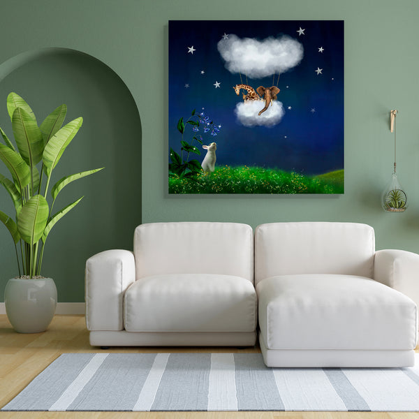 Animals Floating In The Clouds Canvas Painting Synthetic Frame-Paintings MDF Framing-AFF_FR-IC 5003408 IC 5003408, Animals, Art and Paintings, Baby, Books, Botanical, Children, Digital Art, Fantasy, Floral, Flowers, Kids, Nature, Scenic, Stars, floating, in, the, clouds, canvas, painting, for, bedroom, living, room, engineered, wood, frame, background, baloon, digital, art, elephant, field, flying, giraffe, grass, imagination, night, rabbit, sky, story, book, surprise, wallpaper, artzfolio, wall decor for l