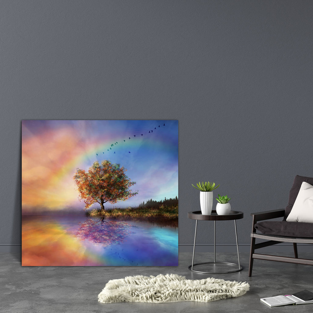 Landscape With A Flowered Tree Canvas Painting Synthetic Frame-Paintings MDF Framing-AFF_FR-IC 5003409 IC 5003409, Art and Paintings, Digital Art, Fantasy, Landscapes, Nature, Scenic, Seasons, Sunrises, landscape, with, a, flowered, tree, canvas, painting, synthetic, frame, rainbow, background, afternoon, birds, flying, branches, clouds, colors, contemplation, day, digital, art, grass, imagination, lake, leaves, peace, reflect, reflection, river, season, sky, sunrise, time, wallpaper, water, artzfolio, wall