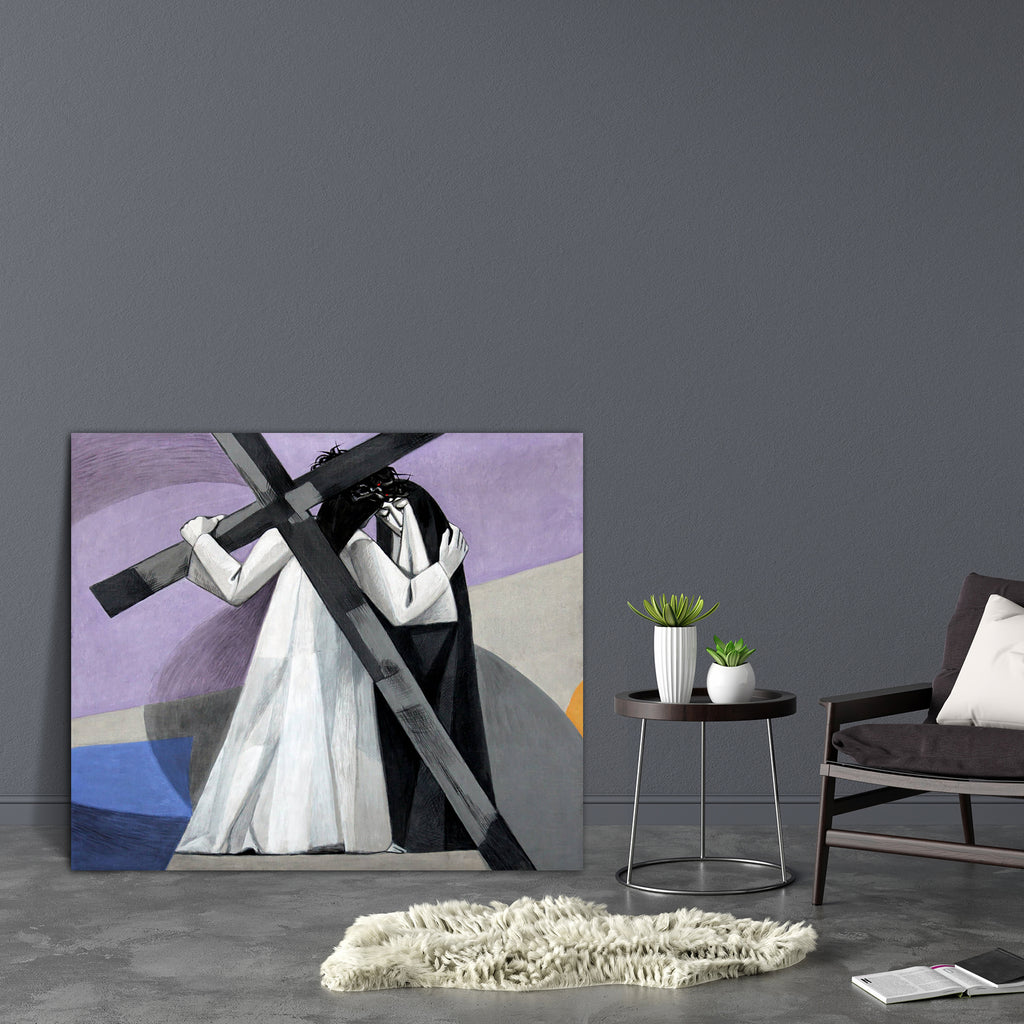 4th Station Of Cross Jesus Meets His Mother Canvas Painting Synthetic Frame - Paintings MDF Framing - ArtzFolio.com