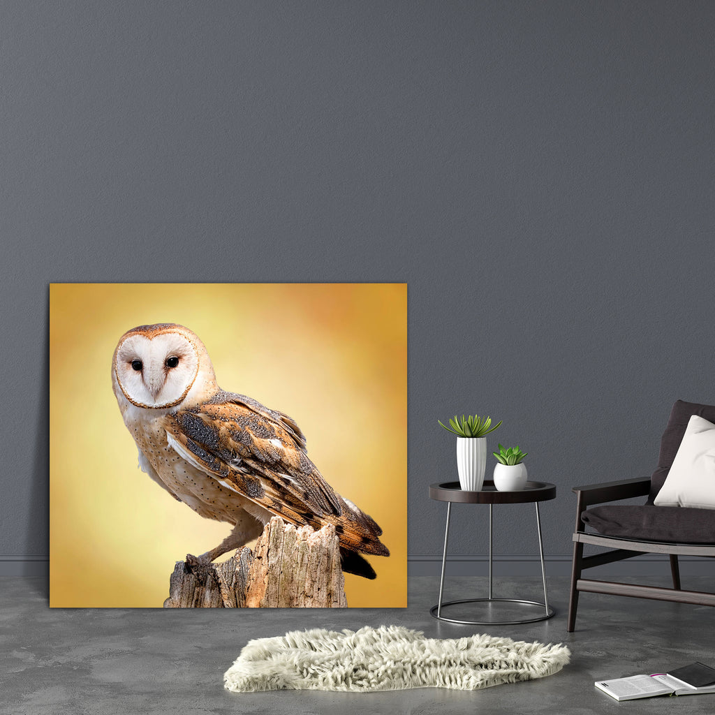 A Barn Owl Perched On A Tree Canvas Painting Synthetic Frame - Paintings MDF Framing - ArtzFolio.com