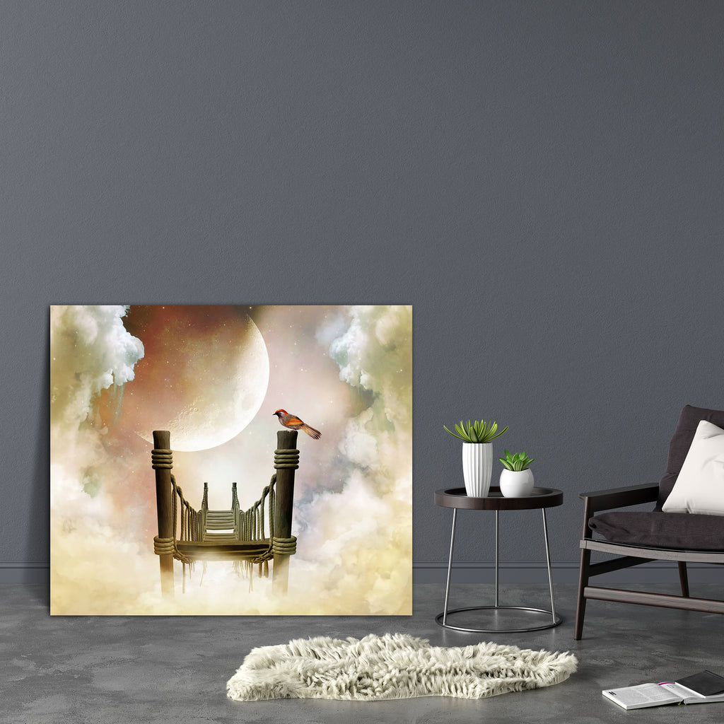 Wooden Bridge With A Bird Canvas Painting Synthetic Frame-Paintings MDF Framing-AFF_FR-IC 5003447 IC 5003447, Art and Paintings, Baby, Birds, Books, Children, Digital Art, Fantasy, Kids, Love, Nature, Romance, Scenic, Wooden, bridge, with, a, bird, canvas, painting, synthetic, frame, clouds, concept, contemplation, digital, art, fairy, tale, floating, imagination, innocence, moon, peace, sky, story, book, wood, artzfolio, wall decor for living room, wall frames for living room, frames for living room, wall 