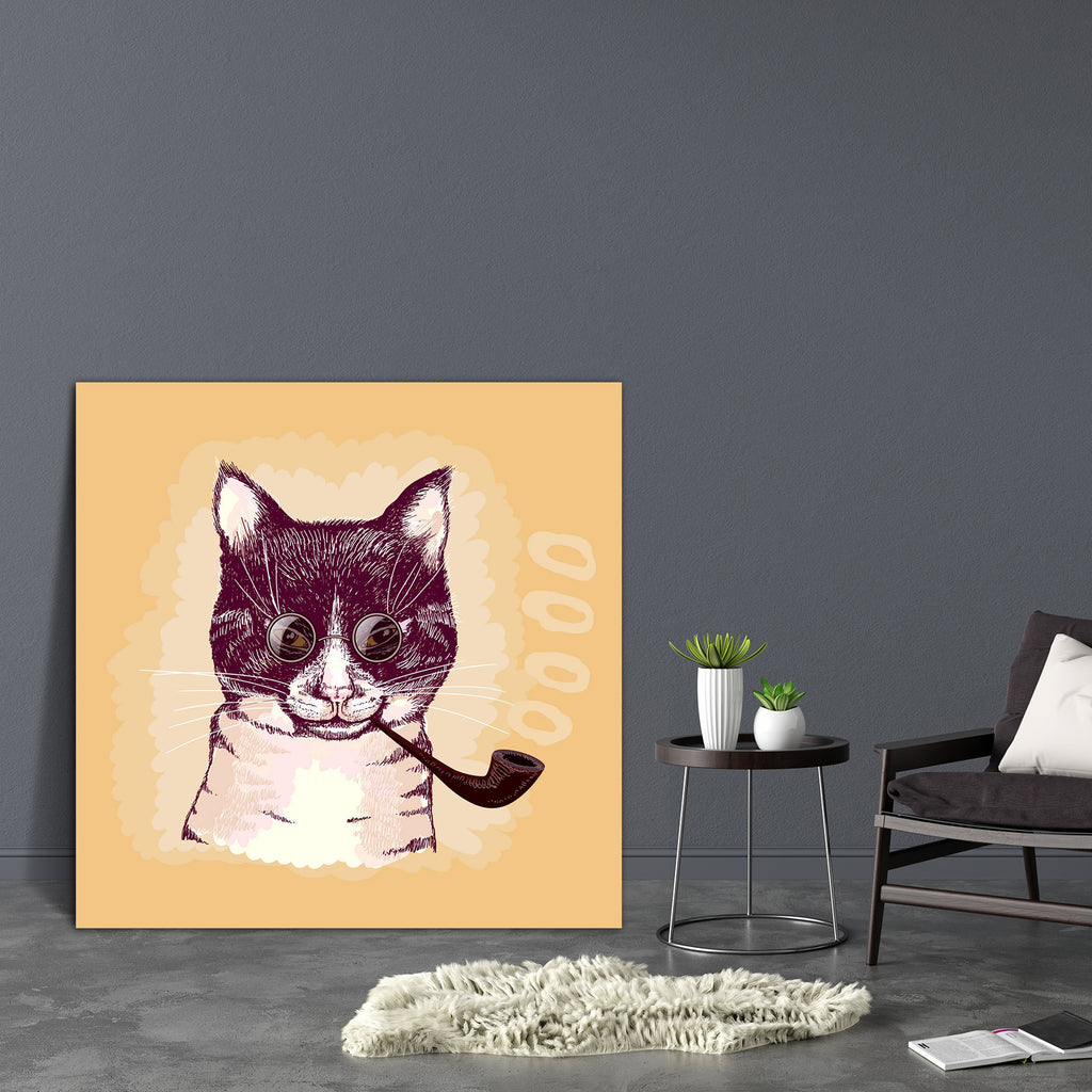 Cat Smoking A Pipe & Wearing Glasses Canvas Painting Synthetic Frame-Paintings MDF Framing-AFF_FR-IC 5003543 IC 5003543, Ancient, Animals, Art and Paintings, Black and White, Digital, Digital Art, Drawing, Fashion, Graphic, Hipster, Historical, Illustrations, Individuals, Medieval, Pets, Portraits, Retro, Signs, Signs and Symbols, Sketches, Vintage, White, cat, smoking, a, pipe, wearing, glasses, canvas, painting, synthetic, frame, animal, art, background, brown, card, character, crafty, cute, design, doodl