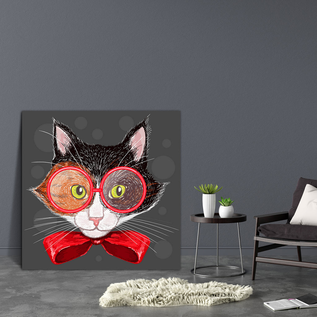 Calico Cat In Red Glasses & A Bow Canvas Painting Synthetic Frame-Paintings MDF Framing-AFF_FR-IC 5003544 IC 5003544, Ancient, Animals, Art and Paintings, Black, Black and White, Digital, Digital Art, Drawing, Fashion, Graphic, Hipster, Historical, Illustrations, Individuals, Medieval, Pets, Portraits, Retro, Signs, Signs and Symbols, Sketches, Vintage, White, calico, cat, in, red, glasses, a, bow, canvas, painting, synthetic, frame, animal, art, artist, background, beautiful, colorful, cute, design, doodle