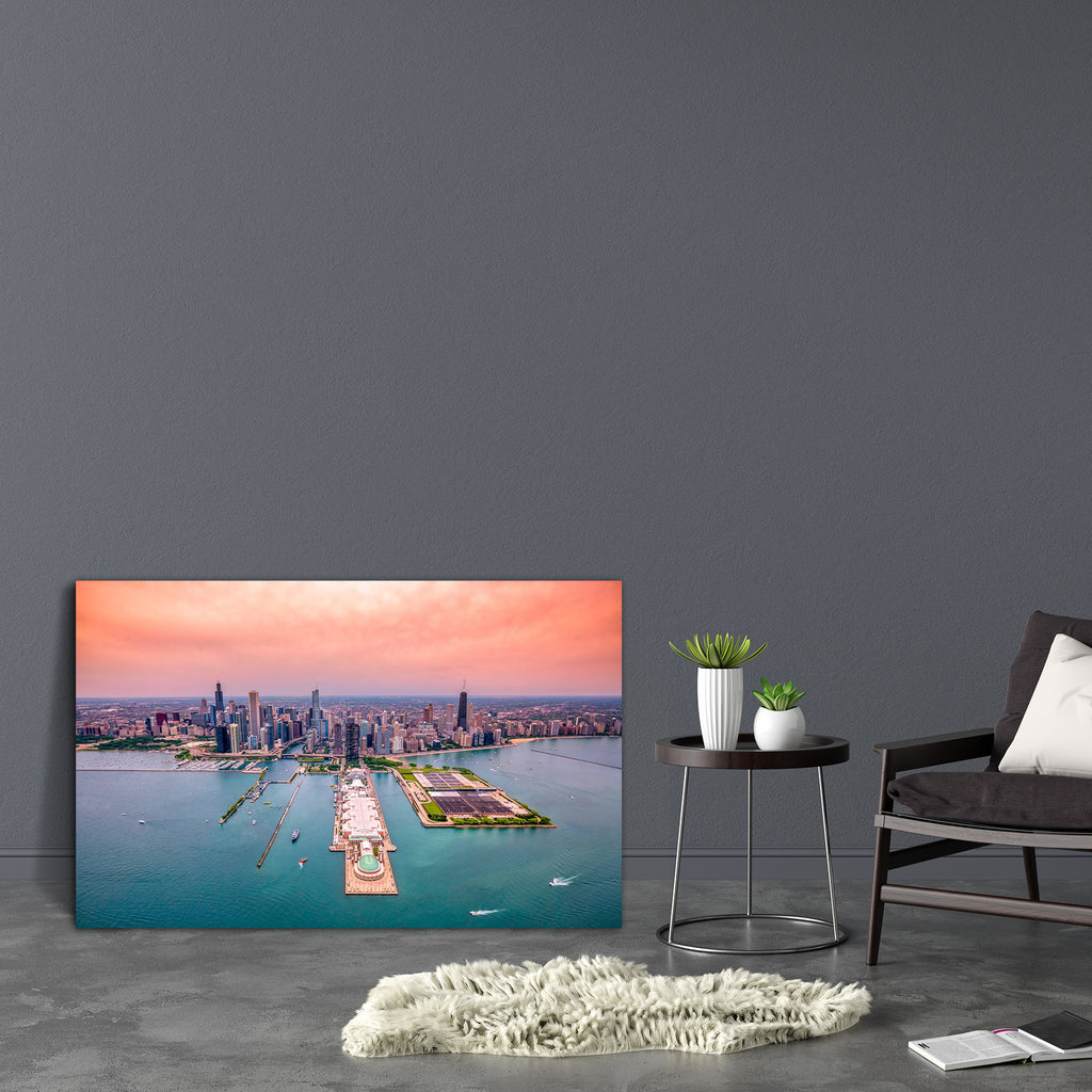 Aerial Chicago Panorama Cityscape, USA Canvas Painting Synthetic Frame - Paintings MDF Framing - ArtzFolio.com