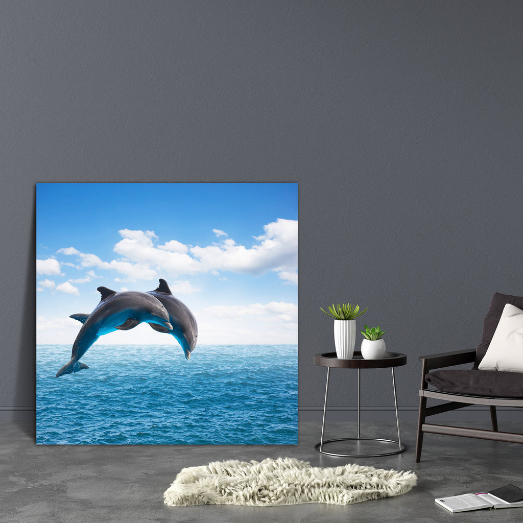 Two Jumping Dolphins Canvas Painting Synthetic Frame-Paintings MDF Framing-AFF_FR-IC 5003549 IC 5003549, Animals, Black and White, Hawaiian, Nature, Scenic, Splatter, Tropical, White, Wildlife, two, jumping, dolphins, canvas, painting, synthetic, frame, dolphin, ocean, pacific, animal, aquatic, beautiful, beauty, blue, bottlenose, clouds, coast, couple, flipper, hawaii, intelligent, island, jump, leap, leaping, life, mammal, marine, natural, nobody, sea, sealife, sky, splash, summer, surfing, swimming, tahi