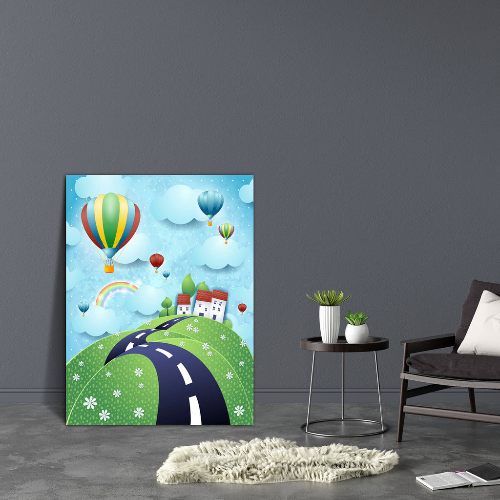 Road & Hot Air Balloons Canvas Painting Synthetic Frame-Paintings MDF Framing-AFF_FR-IC 5003557 IC 5003557, Ancient, Animated Cartoons, Automobiles, Caricature, Cartoons, Countries, Digital, Digital Art, Dots, Fantasy, God Ram, Graphic, Hinduism, Historical, Landscapes, Medieval, Mountains, Nature, Panorama, Retro, Rural, Scenic, Seasons, Signs, Signs and Symbols, Transportation, Travel, Vehicles, Vintage, road, hot, air, balloons, canvas, painting, synthetic, frame, balloon, bush, cartoon, cloud, cloudscap