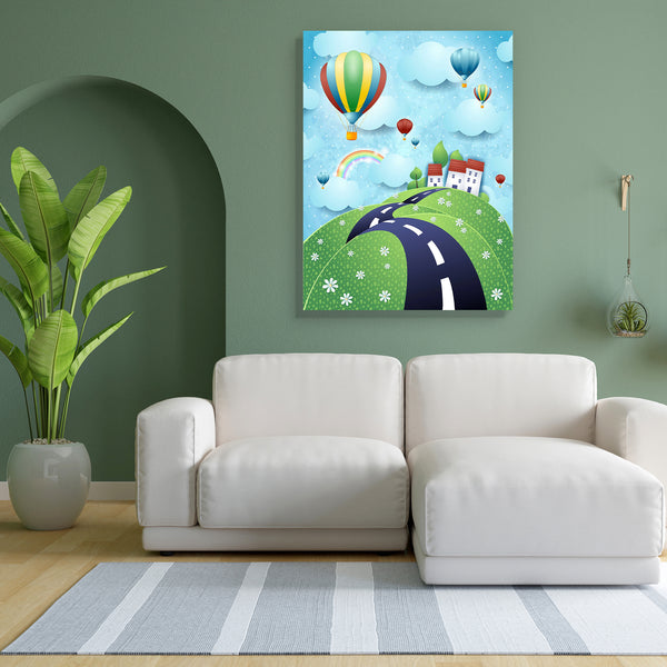 Road & Hot Air Balloons Canvas Painting Synthetic Frame-Paintings MDF Framing-AFF_FR-IC 5003557 IC 5003557, Ancient, Animated Cartoons, Automobiles, Caricature, Cartoons, Countries, Digital, Digital Art, Dots, Fantasy, God Ram, Graphic, Hinduism, Historical, Landscapes, Medieval, Mountains, Nature, Panorama, Retro, Rural, Scenic, Seasons, Signs, Signs and Symbols, Transportation, Travel, Vehicles, Vintage, road, hot, air, balloons, canvas, painting, for, bedroom, living, room, engineered, wood, frame, ballo
