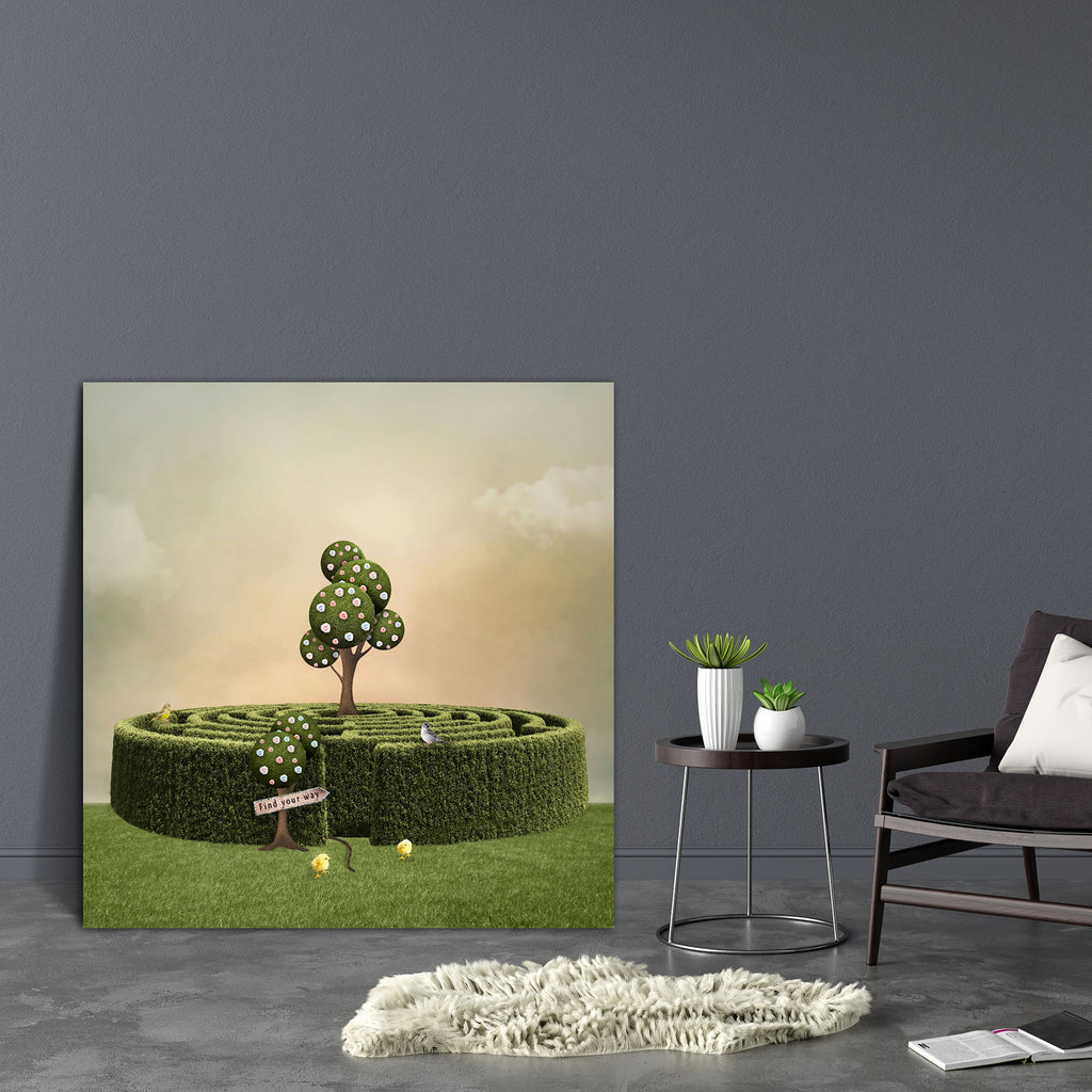 Find Your Way Canvas Painting Synthetic Frame-Paintings MDF Framing-AFF_FR-IC 5003577 IC 5003577, Birds, Botanical, Conceptual, Fantasy, Floral, Flowers, Illustrations, Nature, Scenic, Signs and Symbols, Symbols, find, your, way, canvas, painting, synthetic, frame, background, center, chicks, choice, clouds, concept, direction, dream, entrance, escape, exit, fairy, tale, fairytale, garden, grass, green, help, idea, illustration, labyrinth, lost, maze, outdoor, park, pathway, rope, roses, scene, solution, st