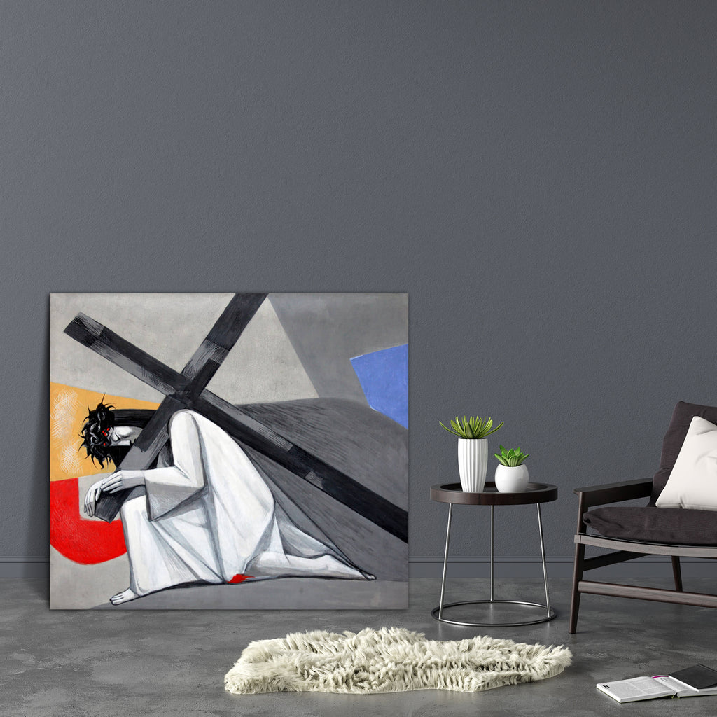 3rd Station Of Cross Jesus Falls The First Time Canvas Painting Synthetic Frame - Paintings MDF Framing - ArtzFolio.com