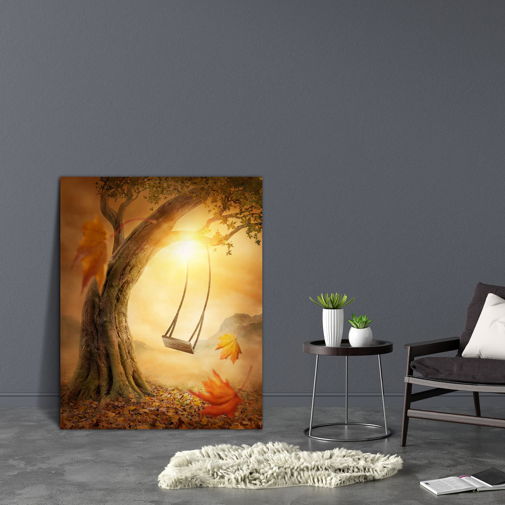 Old Swing Canvas Painting Synthetic Frame-Paintings MDF Framing-AFF_FR-IC 5003584 IC 5003584, Fantasy, Landscapes, Nature, Scenic, Signs and Symbols, Surrealism, Symbols, Wooden, old, swing, canvas, painting, synthetic, frame, landscape, concept, adventure, alone, autumn, big, bright, childhood, dark, dreams, dreamy, fairy, fairytale, fog, freedom, imagination, imagine, leaves, light, magic, mist, mysterious, mystery, natural, nobody, orange, past, plant, relax, sad, shine, sun, surreal, swinging, symbol, t